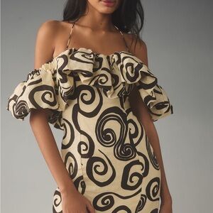 Anthropologie x The Wolf Gang Mirador Linen Off-Shoulder Mini Dress, Medium, NWT